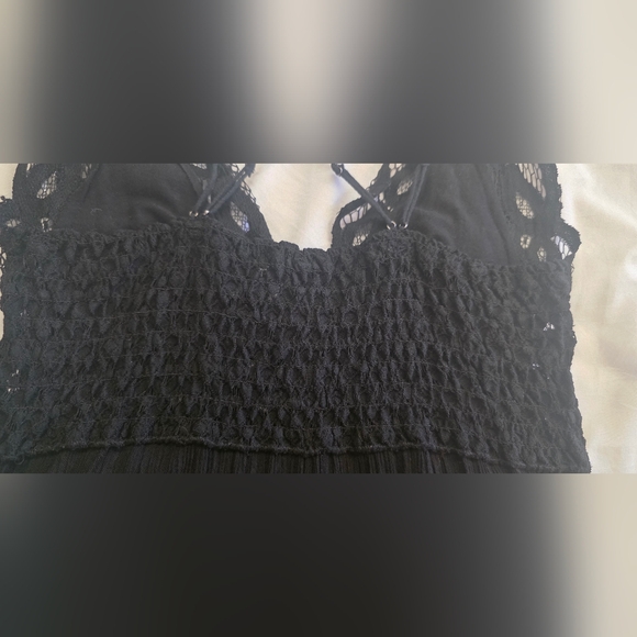 Free People Adella Lace Mini Dress Black Medium Boho Crochet Crisscross Back - Picture 9 of 14
